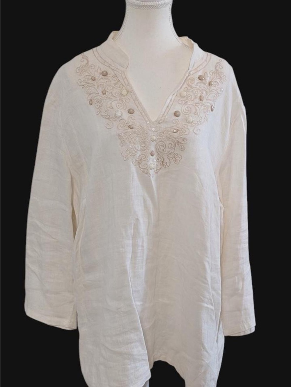 JM Collection Cream Embroidered V-Neck Tunic